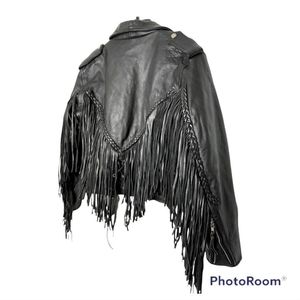Unik Vintage Authentic Leather Fringed Moto Jacket Size Large